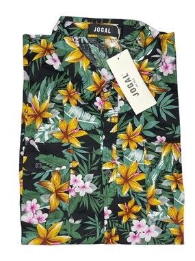 JOGAL Men’s Tropical Hawaiian Button Down Shirt Floral Jungle Print Size XXL